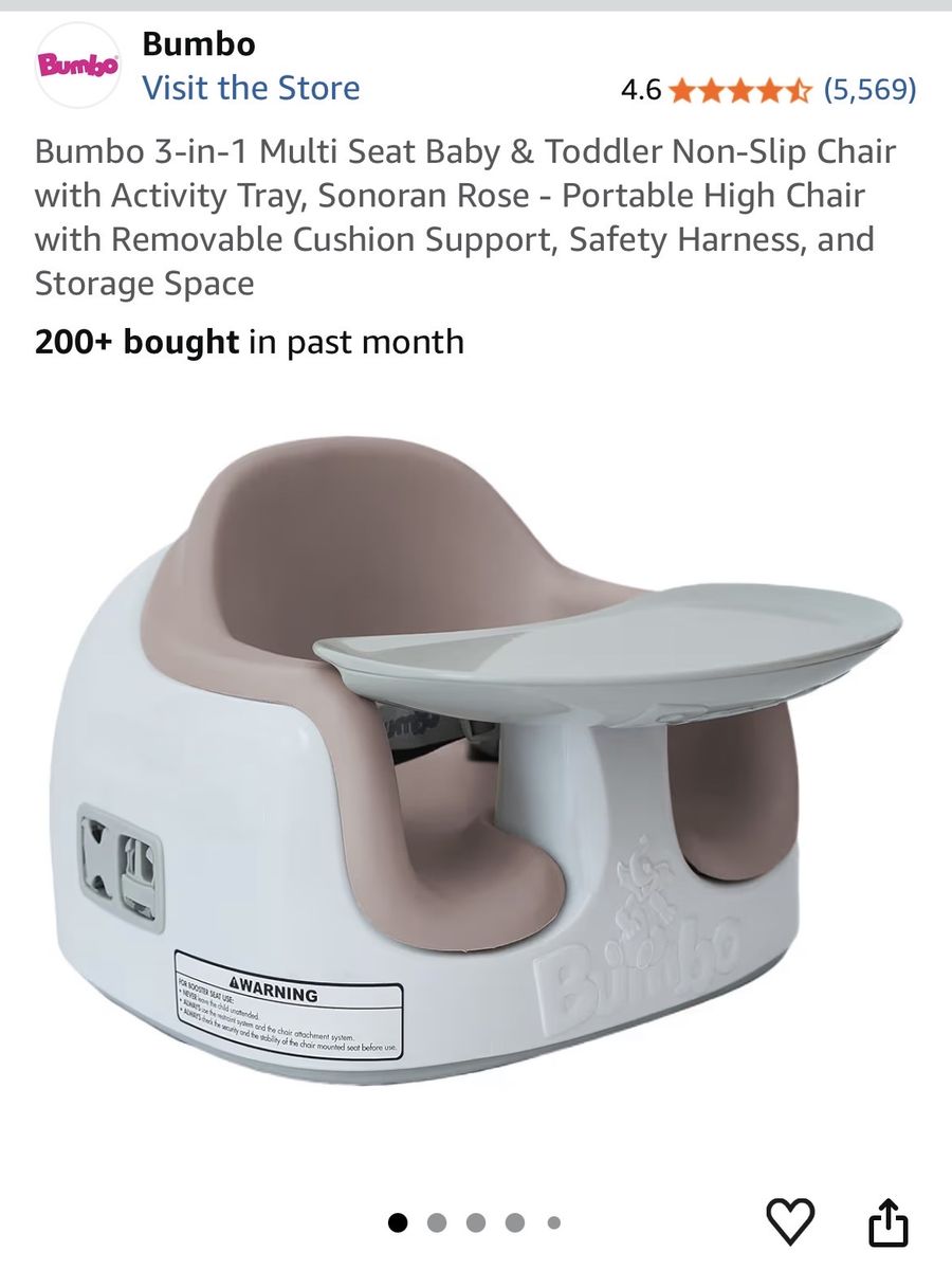 Bumbo 3-in-1 Multi Seat Baby & Toddler Non-Slip Chair Sonoran Rose with Tray & Harness
