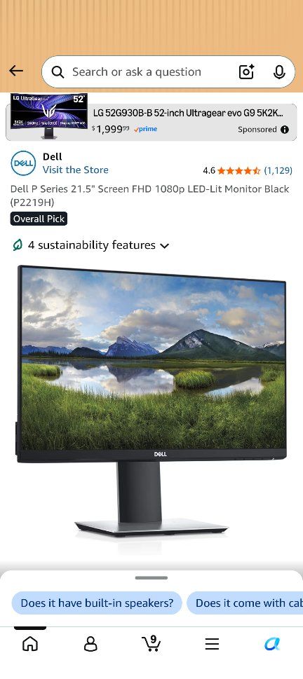 Dell P2219H 21.5" FHD 1080p LED-Lit Monitor - Black