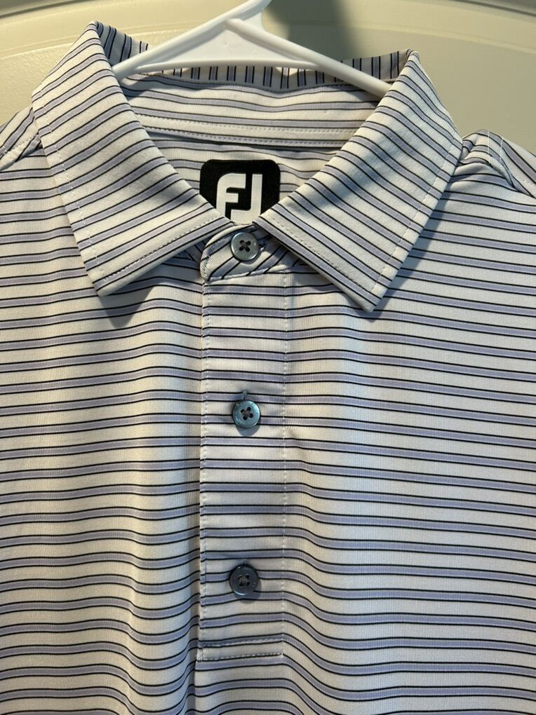 FJ FootJoy Golf Polo Mens Medium White Black Blue