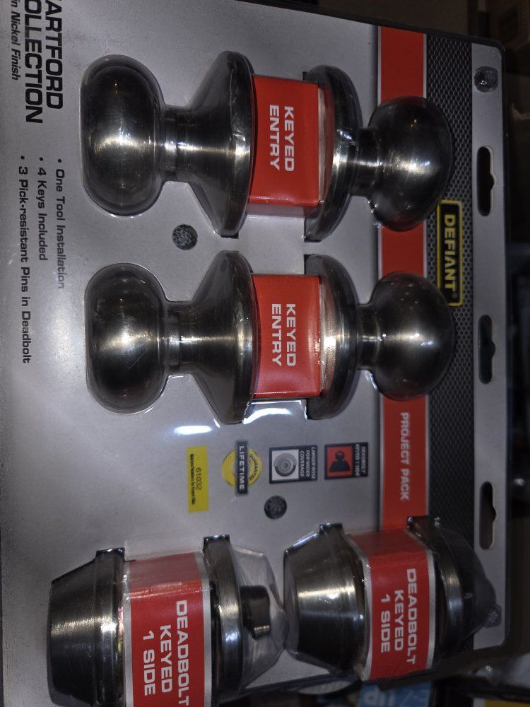 Defiant Hartford Collection Keyed Entry Door Knobs & Single-Sided Deadbolts - Nickel Finish Project Pack