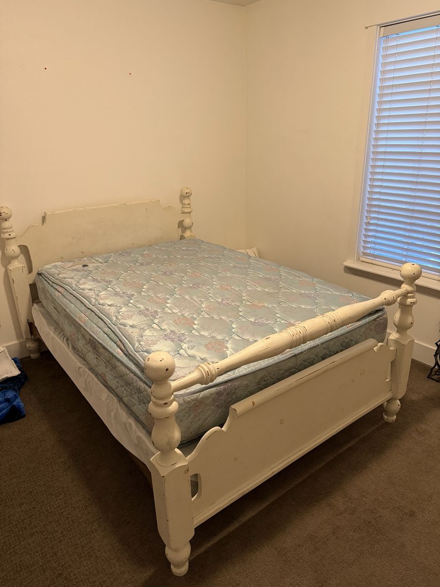Vintage White Wood Bed Frame - Full Size - Headboard & Footboard Included