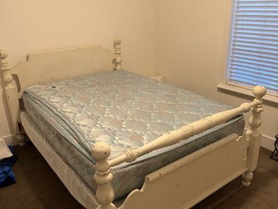 Vintage White Wood Bed Frame - Full Size - Headboard & Footboard Included
