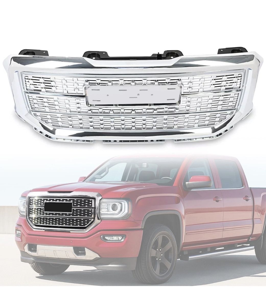 Chrome Front Bumper Upper Grille Denali Style For GMC Sierra 1500 2016 2017 2018
