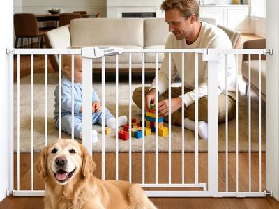 29"x55" Extra Wide Baby/Dog Gate, Metal Auto Close, Pressure Mounted, White