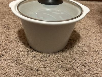 Small White Ceramic Pot with Glass Lid and Black Knob