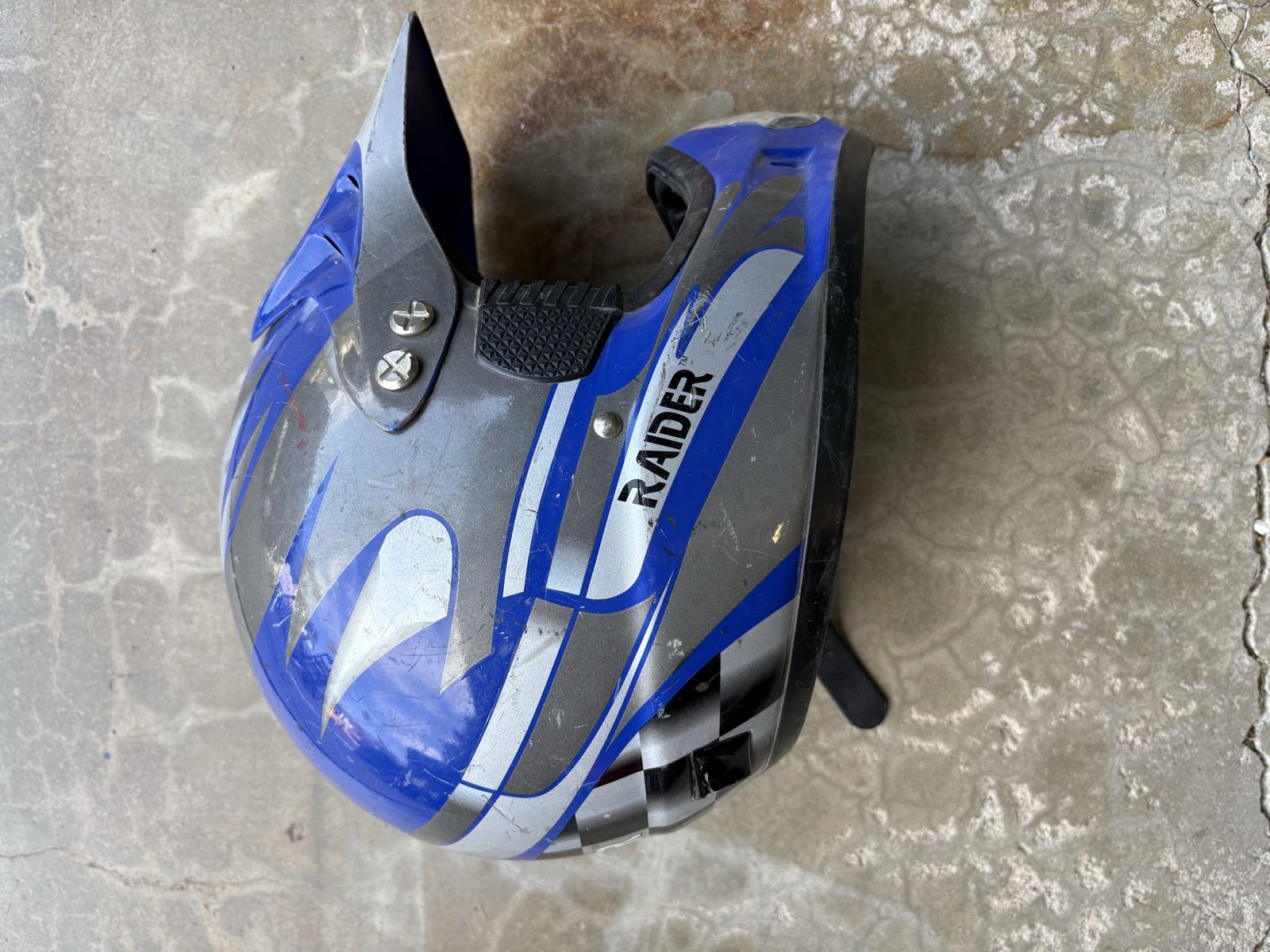 Raider Off-Road Powersports Helmet - Blue, Silver & Black Graphic