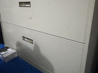 Used Beige Two-Drawer Metal Filing Cabinet with Lock
