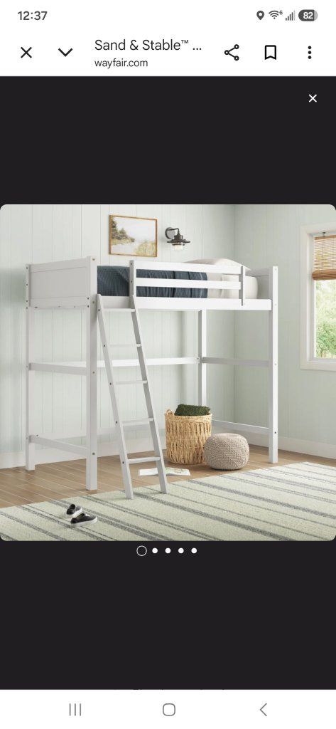 Twin Loft Bed White Wood Frame with Ladder