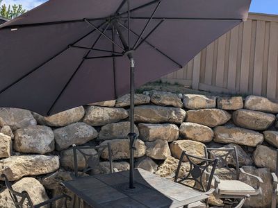 Patio Table & Chairs Set with Umbrella - Tiled