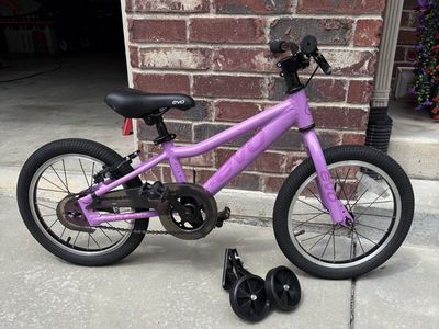 Evo Rock Rider Kids Bike 16 Inch Purple with training wheels