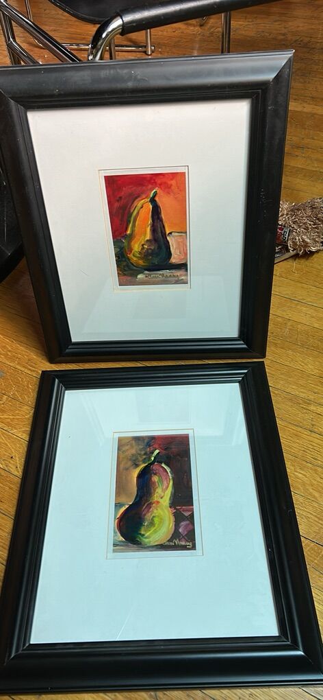 Two Original abstract pear paintings.
