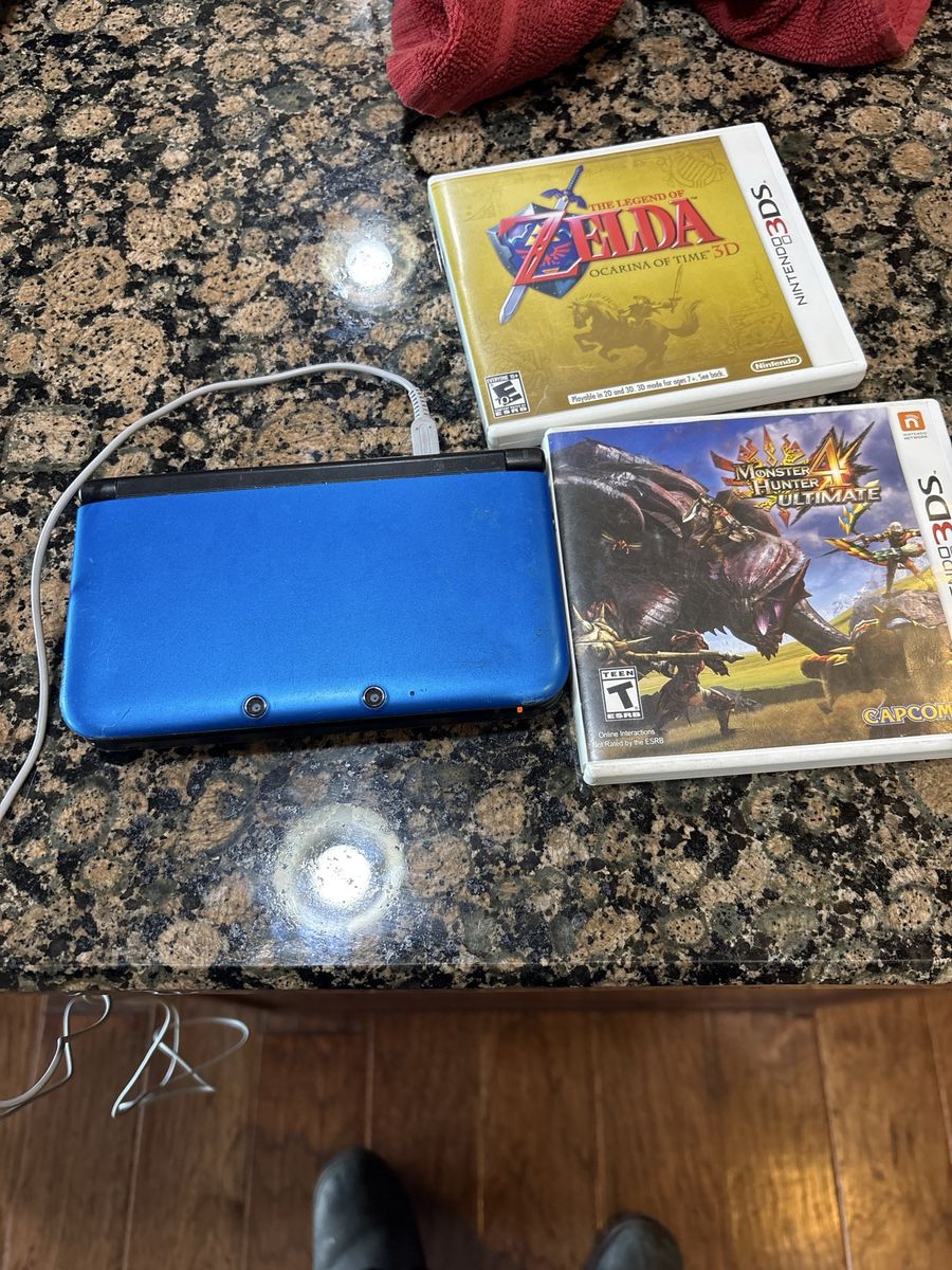 Nintendo 3DS XL Console Blue with Legend of Zelda & Monster Hunter Ultimate Games