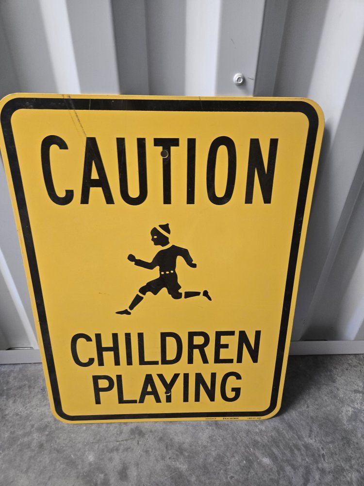 caution children playing metal sign