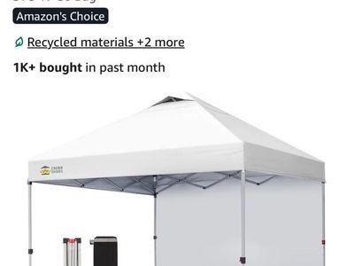 CROWN SHADES 10x10 Pop Up Canopy Tent with 1 Side Wall - White