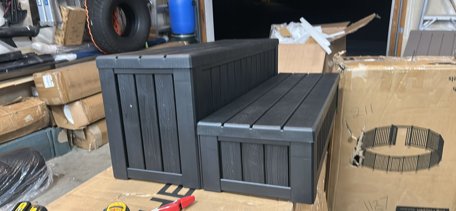 Black Resin 2-Step Spa and Hot Tub Steps with Woodgrain Texture