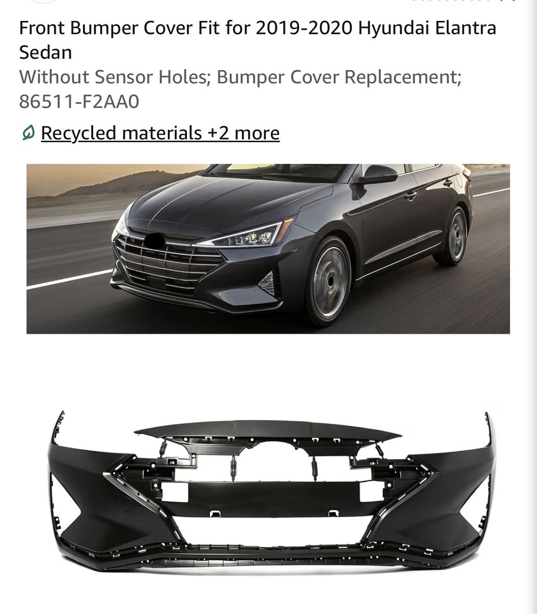2019-2020 Hyundai Elantra Sedan Front Bumper Cover Replacement (86511-F2AA0)