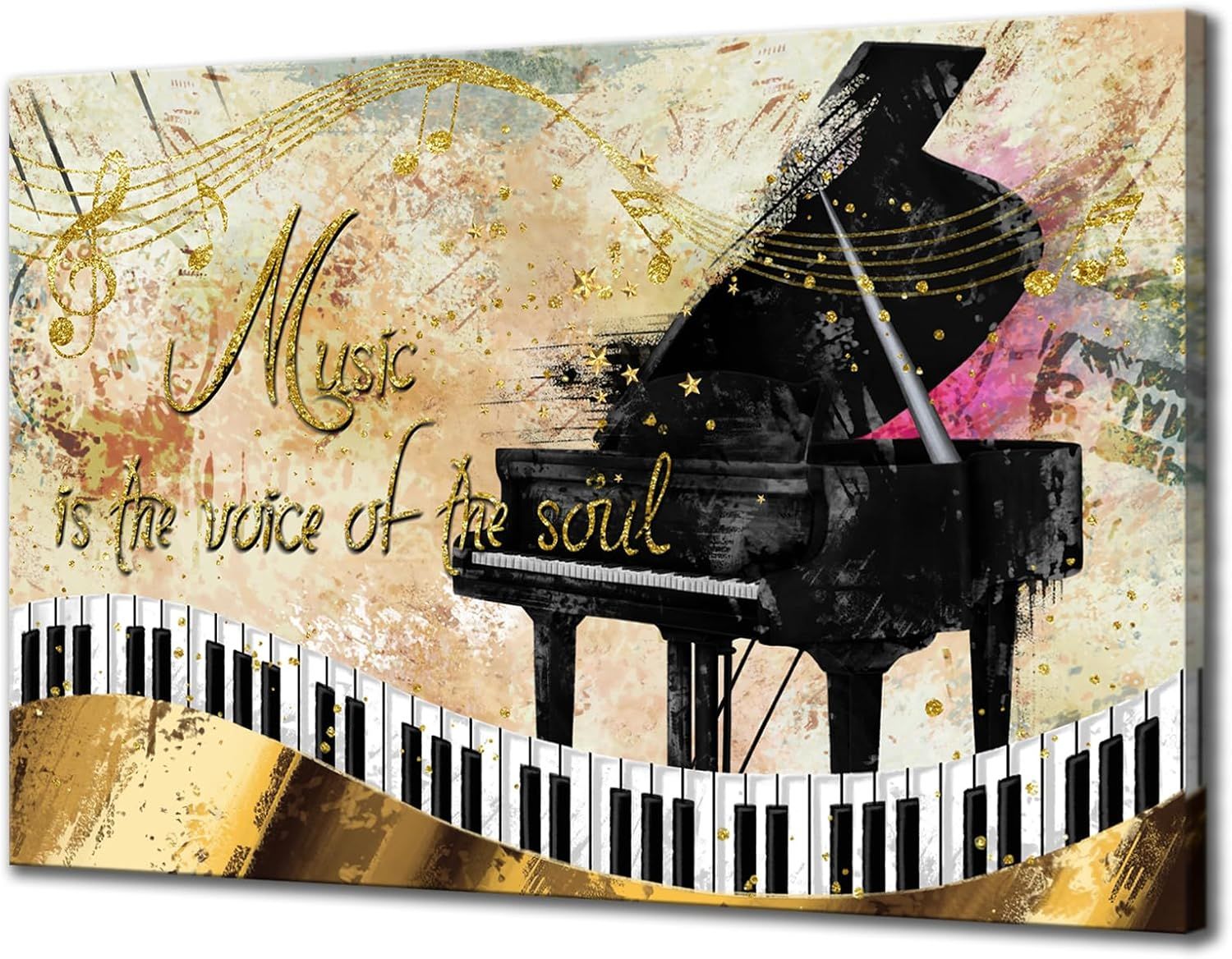 NEW 24x36 Piano Wall Art Canvas Gold Musical Notes Painting Picture Music