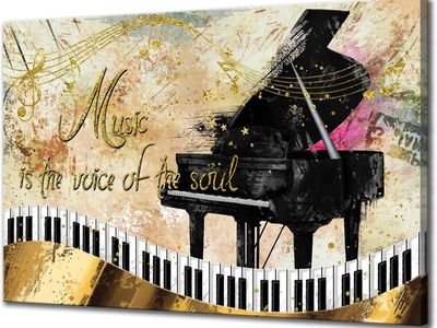 NEW 24x36 Piano Wall Art Canvas Gold Musical Notes Painting Picture Music