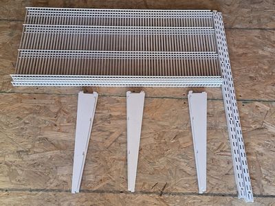 36 Inch Twin Rail Upright Wall Shelving System with 16 Inch Locking Shelf Bracket Adjustable Heavy Duty Metal, 12 pcs.