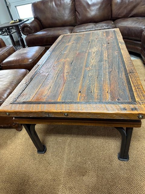 Rustic Industrial Reclaimed Wood Coffee Table with Metal Legs - Durable & Stylish