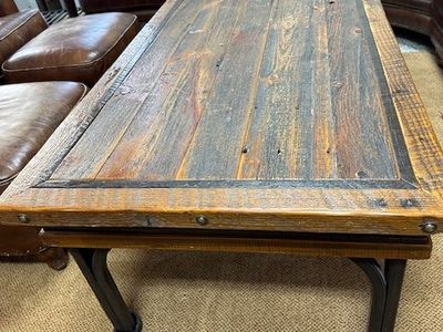 Rustic Industrial Reclaimed Wood Coffee Table with Metal Legs - Durable & Stylish