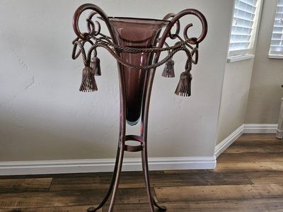 Decorative Metal Vase Stand with Tassel Accents - Elegant Home Decor