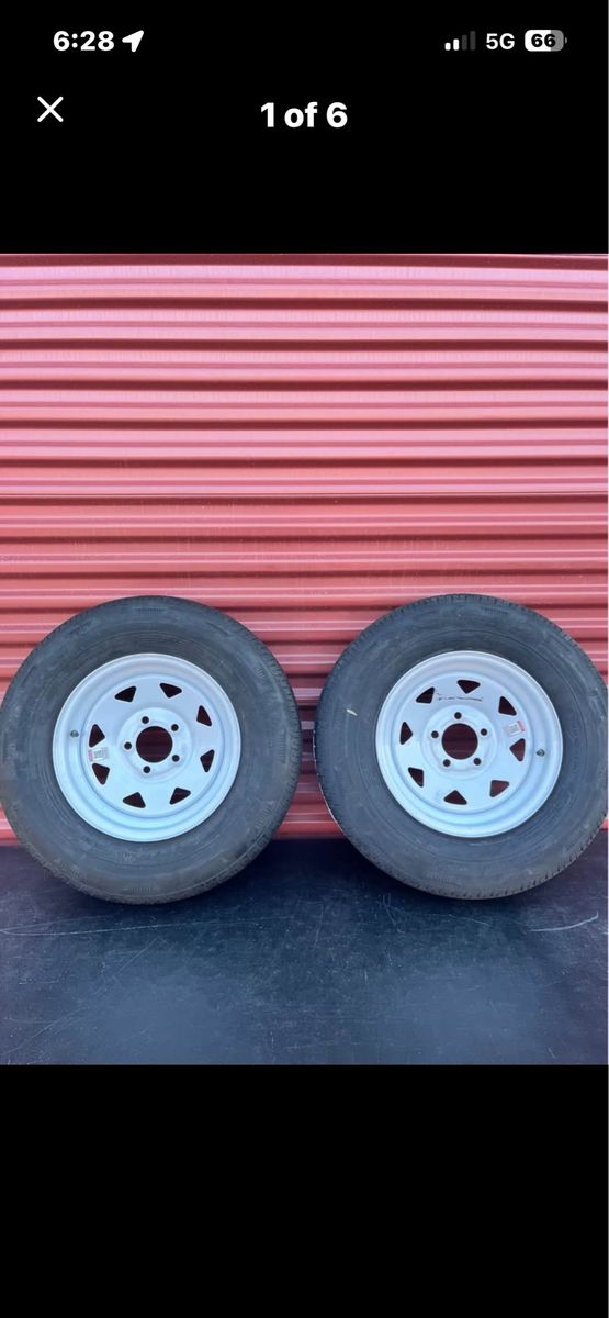 New Set of 2 Rainier ST 205/75 R 14 Trailer Tires Mounted on New Wheels Heavy Duty 8 Ply D Load 5 on 4.5 Lug Brand New