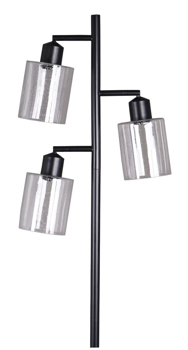 Modern Black 3-Light Floor Lamp with Clear Seeded Glass Shades - Contemporary Standing Light