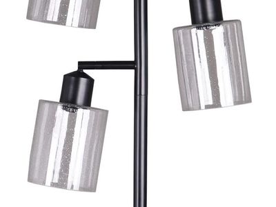 Modern Black 3-Light Floor Lamp with Clear Seeded Glass Shades - Contemporary Standing Light