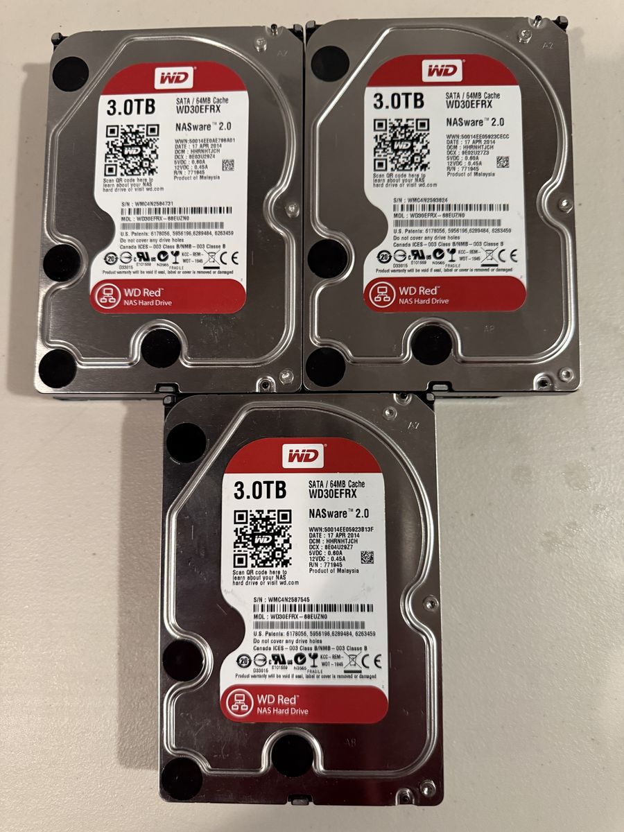 3x WD Red 3TB NAS SATA Hard Drives – 9TB Total – 100% Health