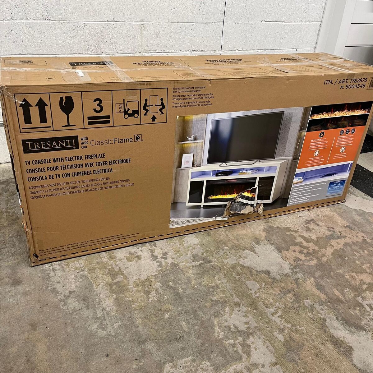 BRAND NEW!! COSTCO TRESANTI BENNET LED TV CONSOLE W/ CLASSICFLAME ELECTRIC FIREPLACE!!