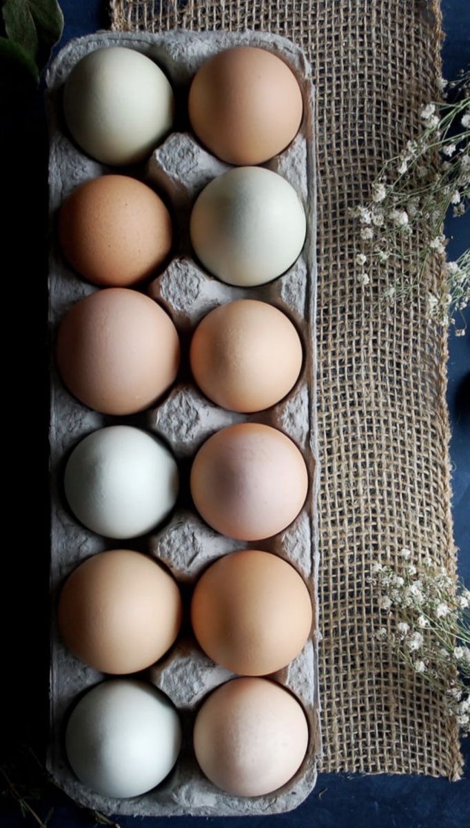 Fresh, locally sourced chicken eggs - brown, white, and blue/green shells