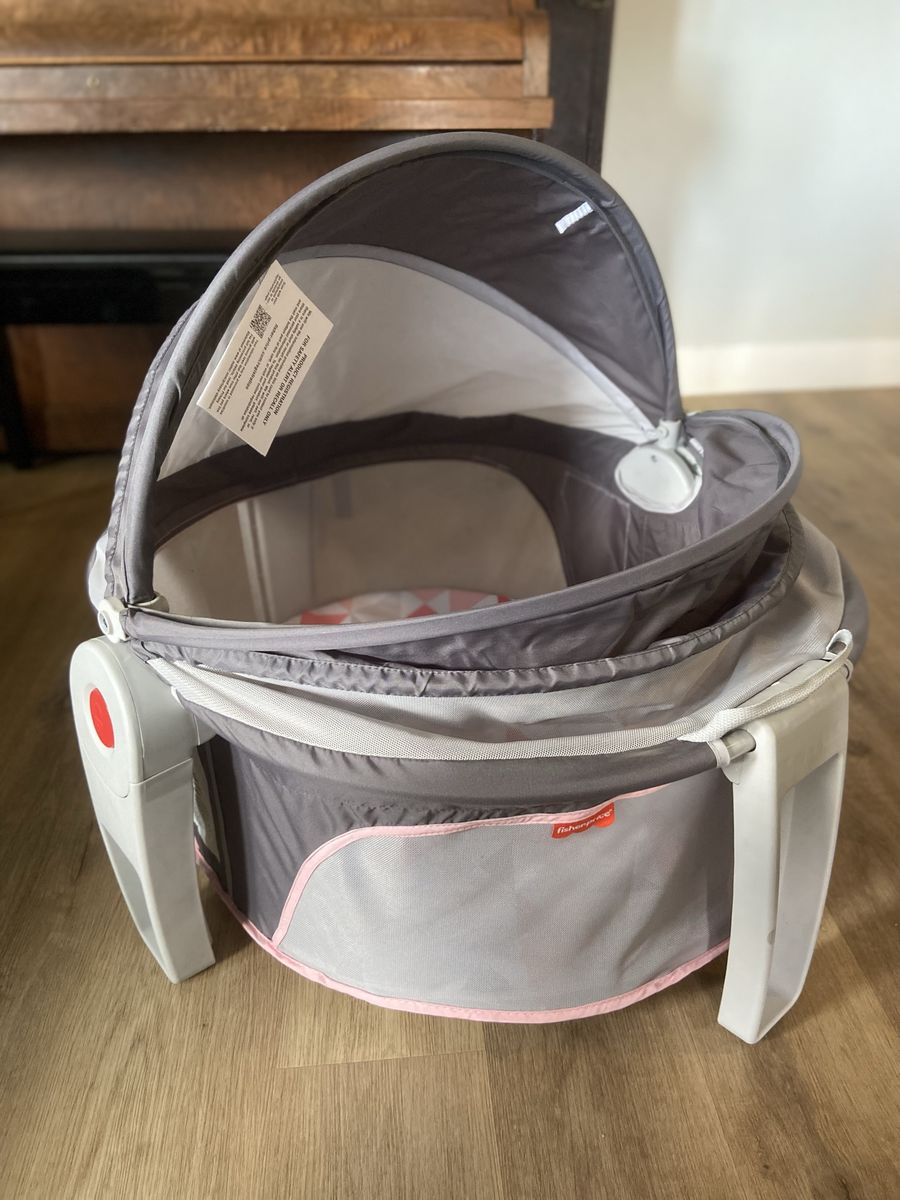 Fisher-Price On-The-Go Baby Dome Portable Bassinet Playpen with Canopy, Gray/Pink
