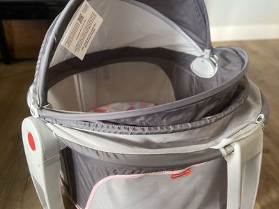 Fisher-Price On-The-Go Baby Dome Portable Bassinet Playpen with Canopy, Gray/Pink