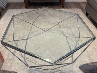 Modern Hexagon Glass & Metal Coffee Table - Geometric Design