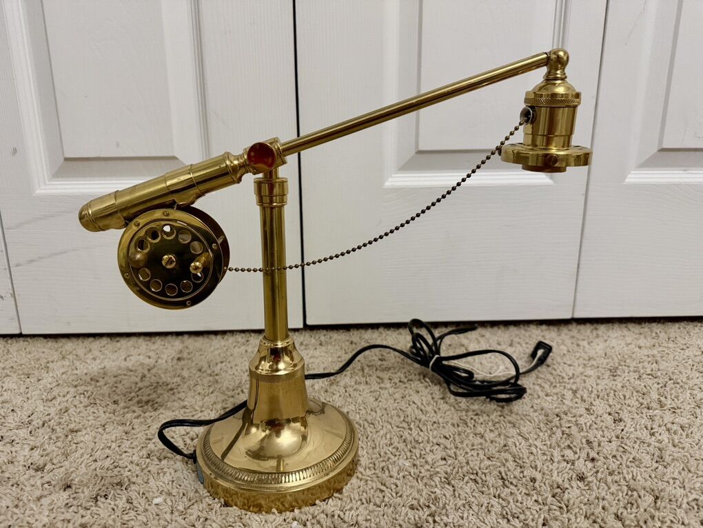 Vintage Brass Fishing Reel Table Lamp