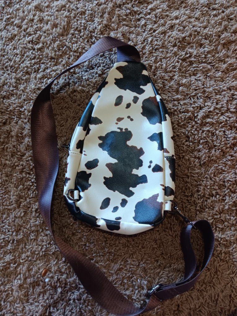 SAM & HADLEY Cow Print Sling Bag Chest Backpack with Studs