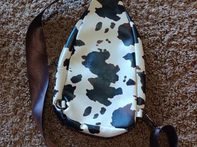 SAM & HADLEY Cow Print Sling Bag Chest Backpack with Studs