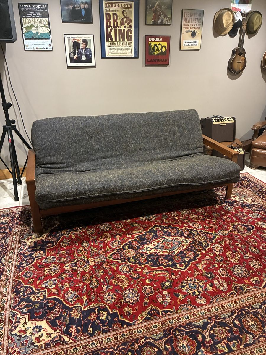 Wooden Frame Convertible Futon Sofa Bed with Fabric Cover