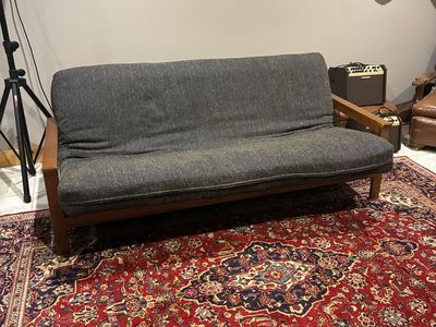 Wooden Frame Convertible Futon Sofa Bed with Fabric Cover