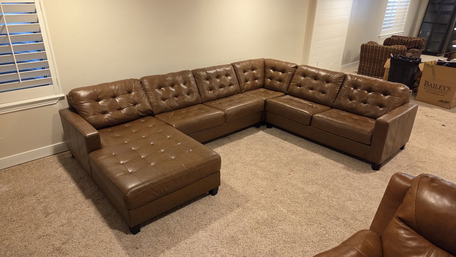 Ashley Baskove Leather Sectional w/ Chaise - Large Modern Brown Couch