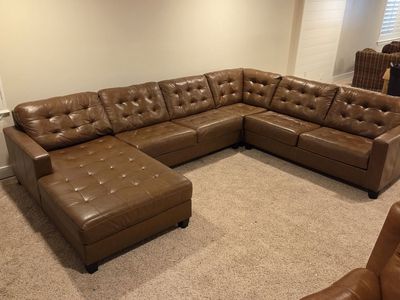 Ashley Baskove Leather Sectional w/ Chaise - Large Modern Brown Couch
