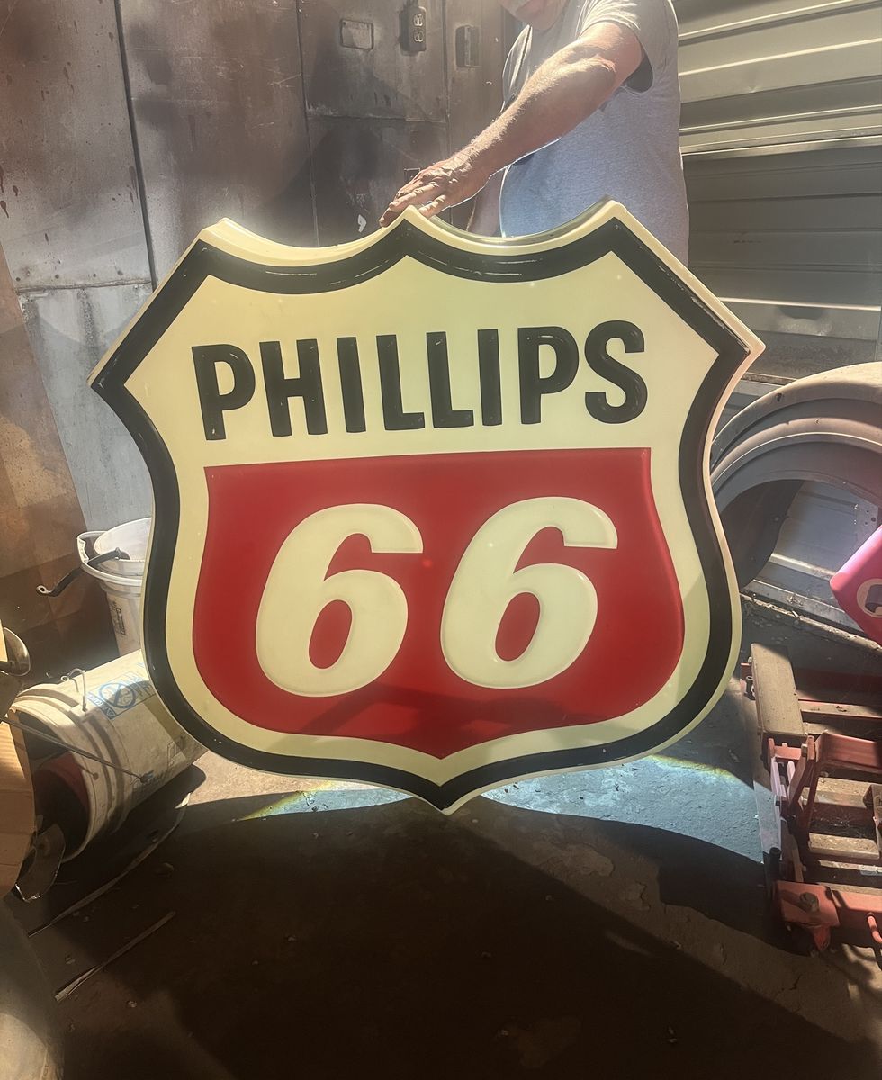 Vintage Phillips 66 Shield Sign - Original Collectible Gas Station Advertising Memorabilia LARGE!