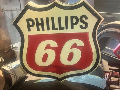 Vintage Phillips 66 Shield Sign - Original Collectible Gas Station Advertising Memorabilia LARGE!