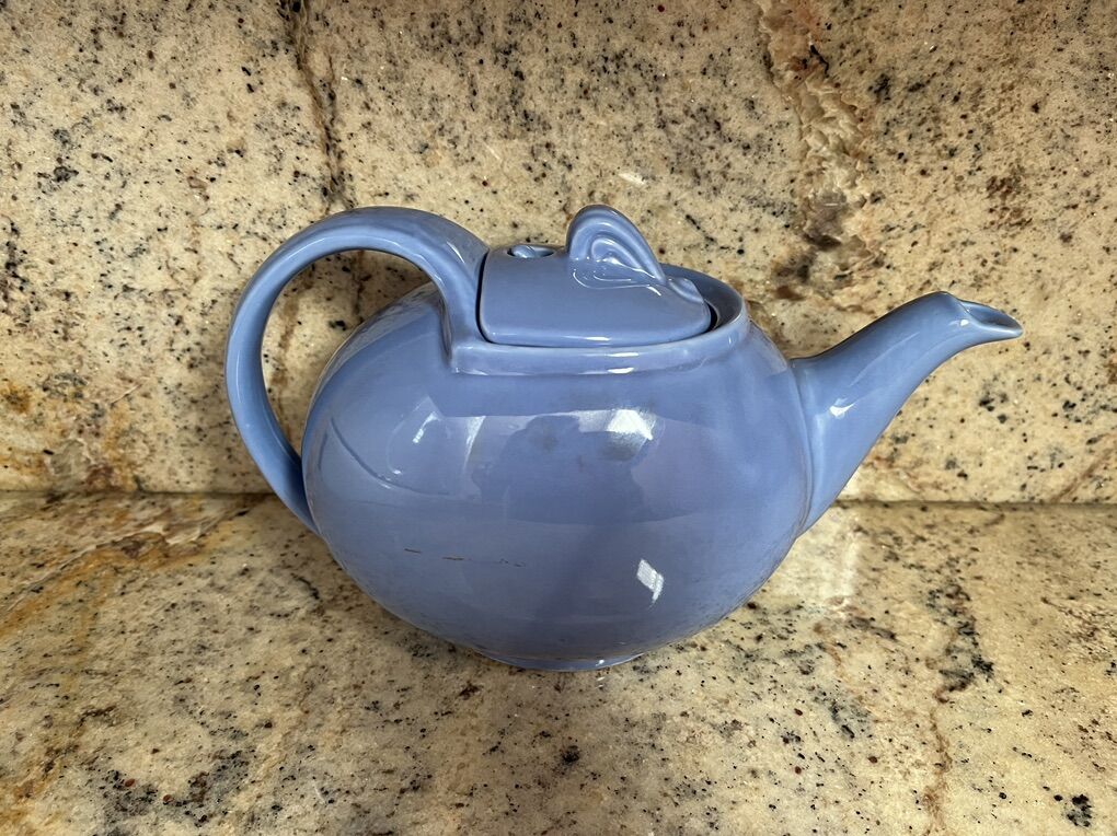 Adorable Vintage Hall Hooked Lid Periwinkle Blue Art Deco Teapot - 1940's