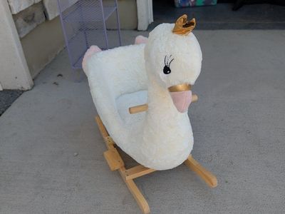White Swan Rocker Ride-On Toy for Toddlers with Gold Crown Accent, Plush Nursery Decor