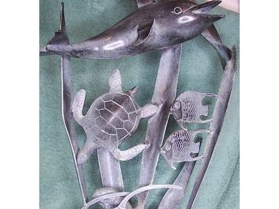 VTG Sea Life Bronze Metal Sculpture Turtle Dolphin