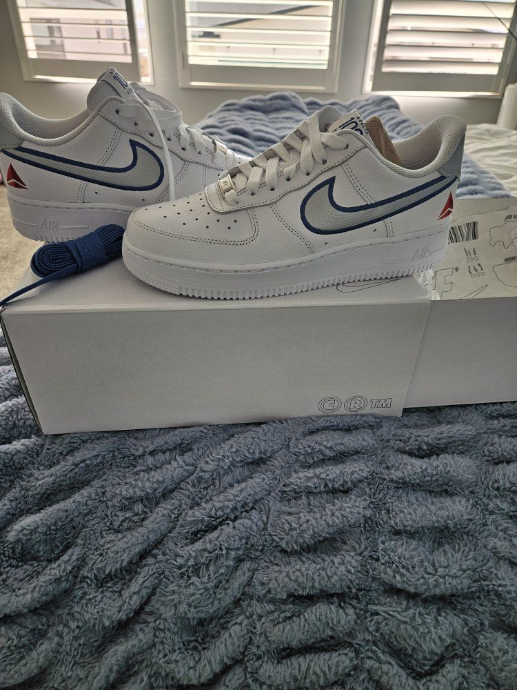 Nike Air Force 1 Low By You Custom White/Blue/Silver Women's 8.5 Sneakers