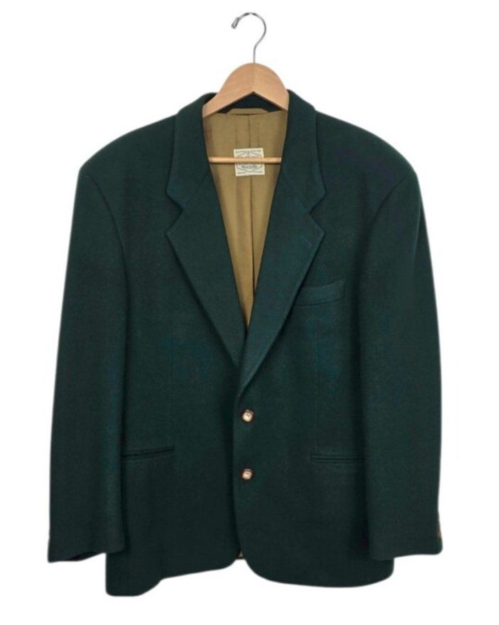 Vintage Hugo Boss Gentry Forest Green Cashmere Wool Blazer 42L Made Germany EU52