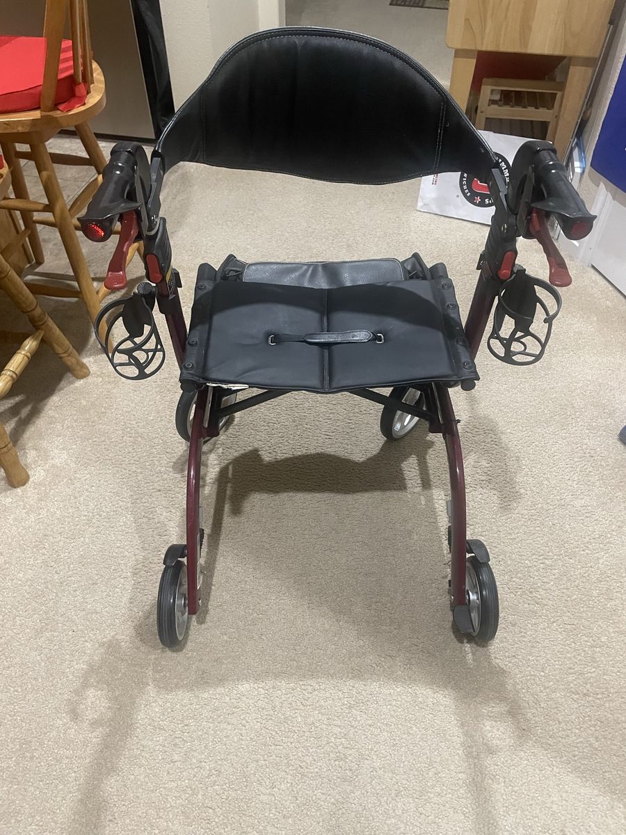 Drive Medical Nitro Rollator Walker - Burgundy, Foldable w/ Seat, Backrest & Cupholders